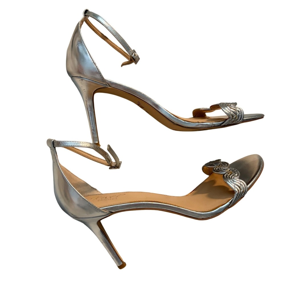 Jewel Badgley Mischka Heeled Sandals Stiletto‎ Silver Braided Strap 8.5